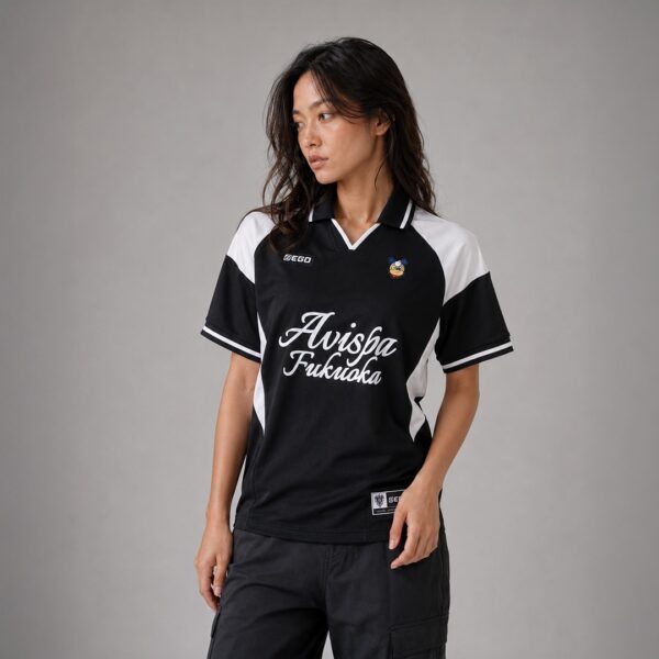 AE603 เสื้อเชิ้ตแขนสั้นทรงโอเวอร์ไซส์ สีดำ