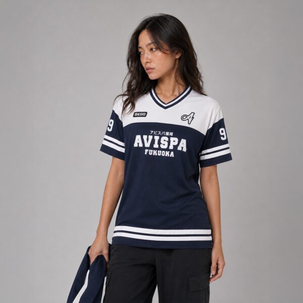 AE606 เสื้อโอเวอร์ไซส์ เจอร์ซีย์ สีขาว/กรม