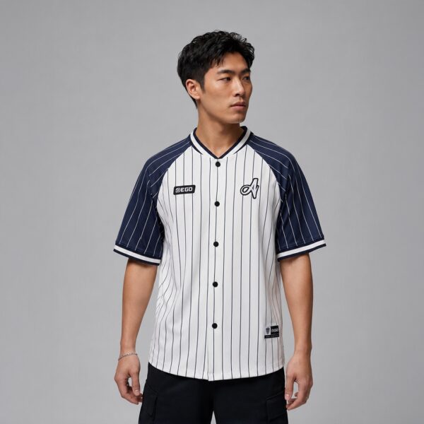 AE611 เสื้อเบสบอลโอเวอร์ไซส์เจอร์ซีย์ สีขาว