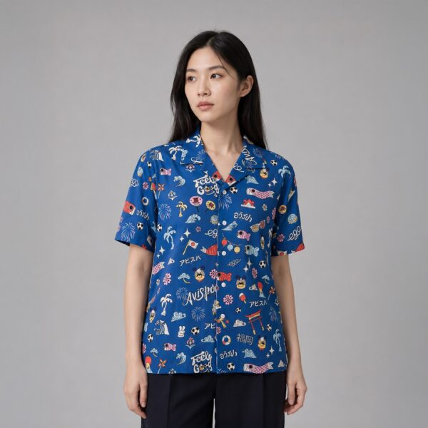AE613 เสื้อฮาวายติดกระดุม สีน้ำเงิน